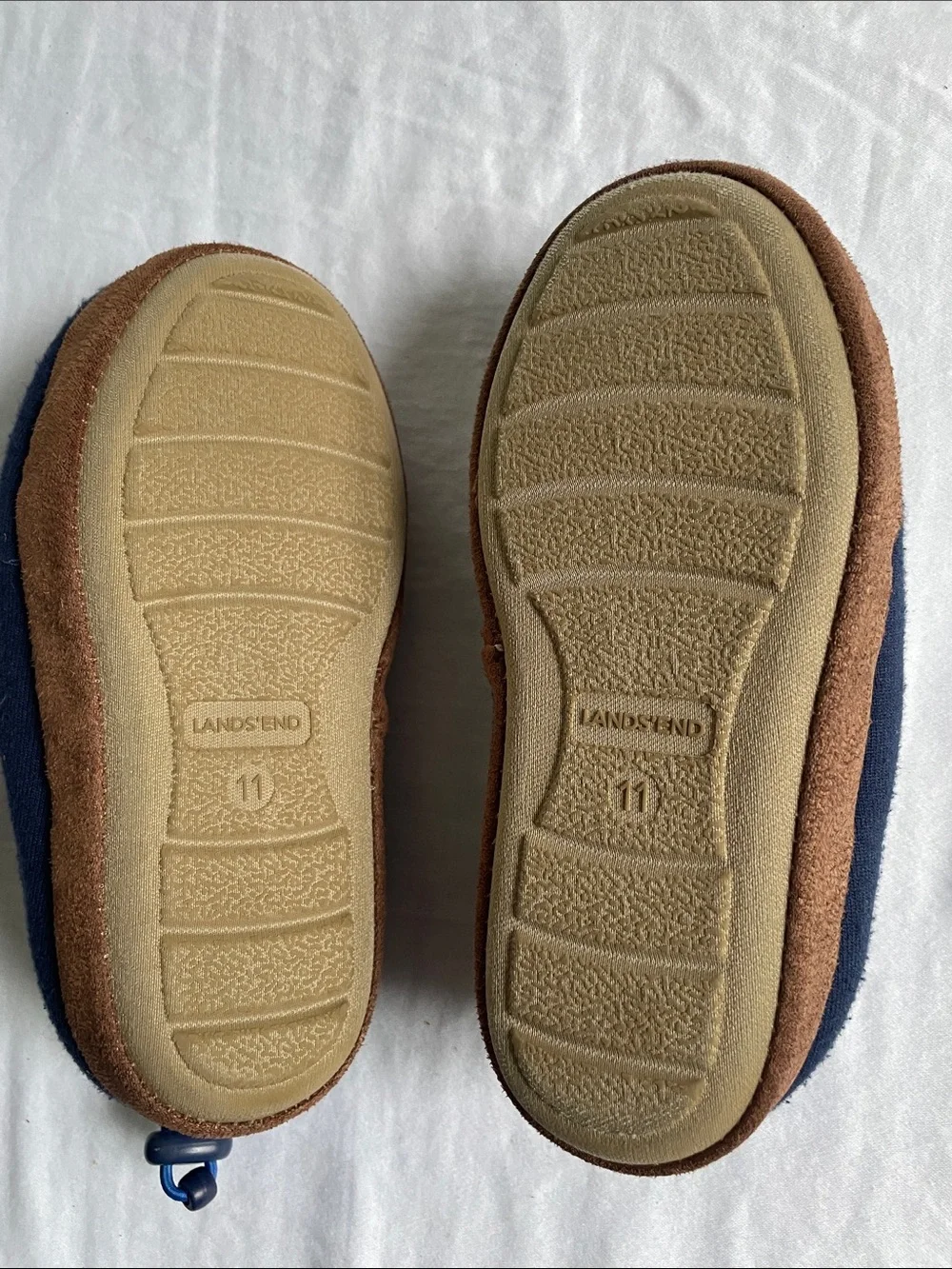 LANDS END Slippers Fleece Rainbow Blue Winter Cozy House Shoes